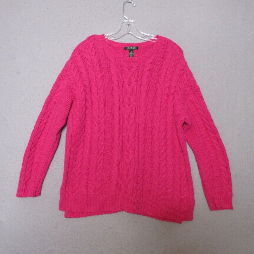 Lauren Ralph Lauren Sweater Women Plus 1X Pink Cable Knit Timeless Academia LRL